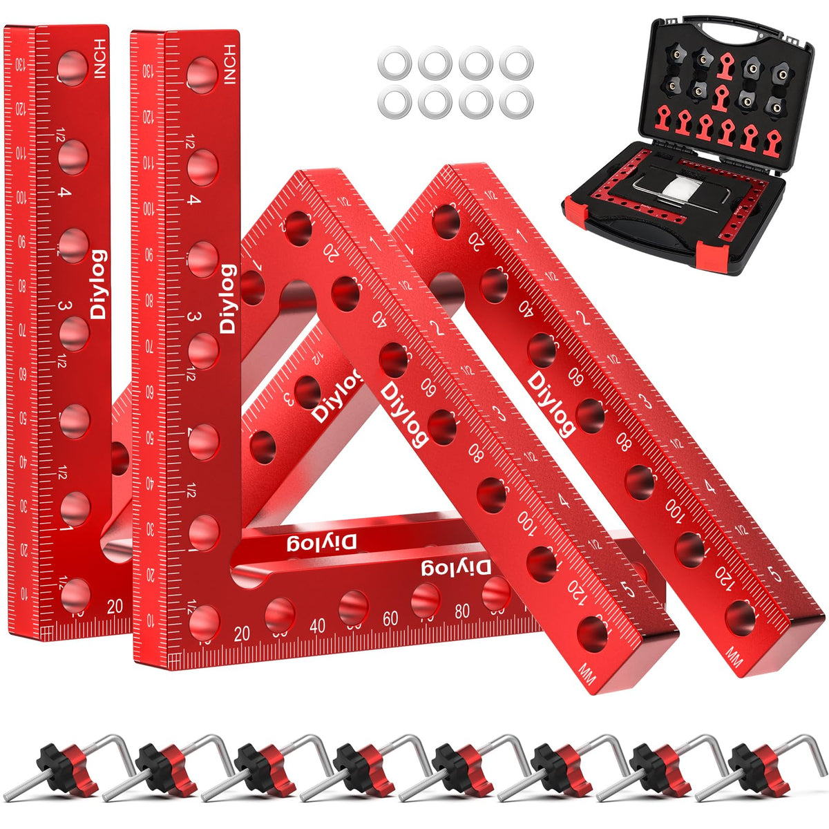 DIYLOG Corner Clamp for Woodworking, 90 Degree Corner Clamp, 4 Pack 5.5"x 5.5" Aluminum Alloy Right Angle Woodworking Tools, Positioning Squares for Picture Frame, Box, Cabinets, Drawers