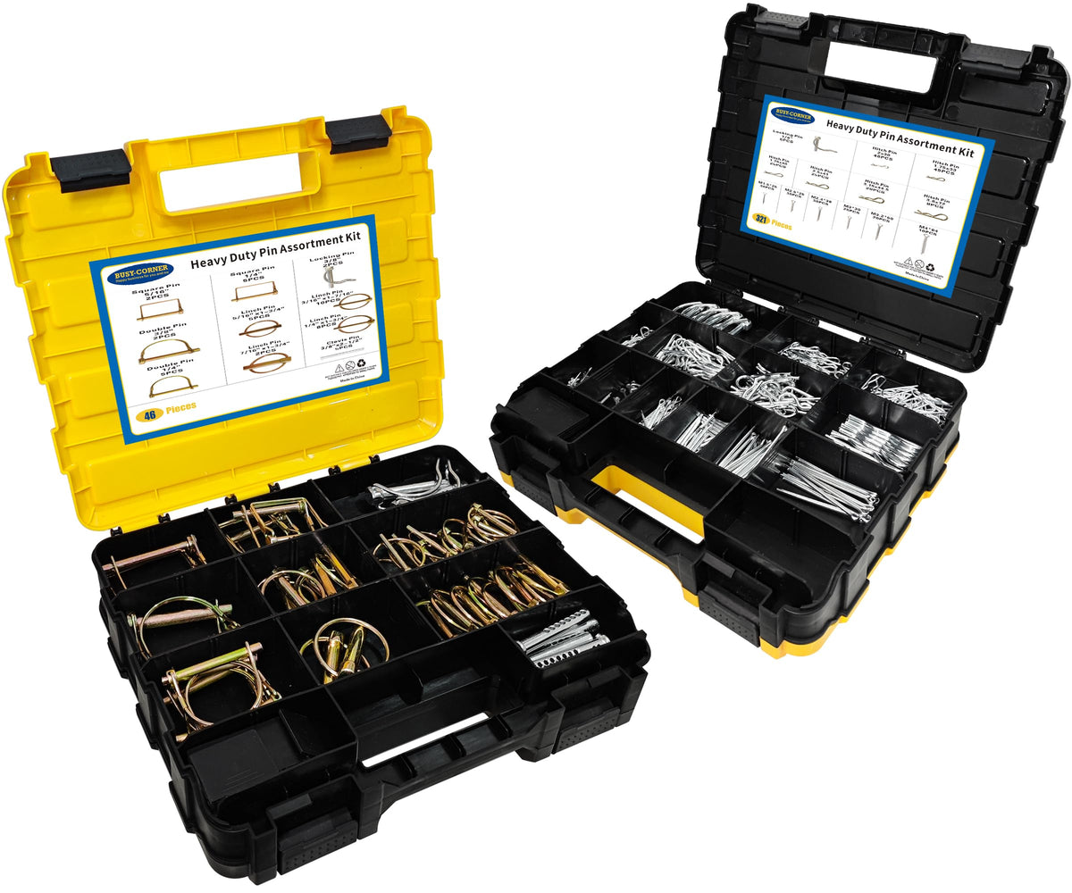 367 PCS Heavy Duty Pin Assortment Kit, Hitch Pins R Clip PIns/ Hair Pins/ Lynch Pins/ PTO Pins/ Cotter Pins/ Clevis Pins for Trucks Trailers Tractors Mowers 3 Point Accessories, Farm, Lawn and Garden