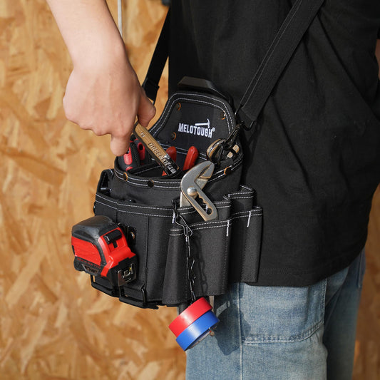 MELOTOUGH Electrician Tool Pouch Bag with Shoulder Strap Professional Pocket Tool Belt Pouch with Belt Clip Quickly Attach and Release Tool Bag