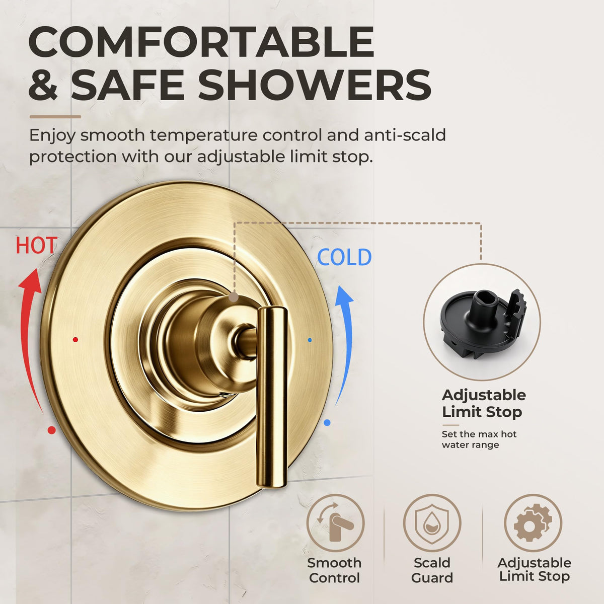 T2901BG Shower Valve Trim Kit Compatible with Moen, Gold