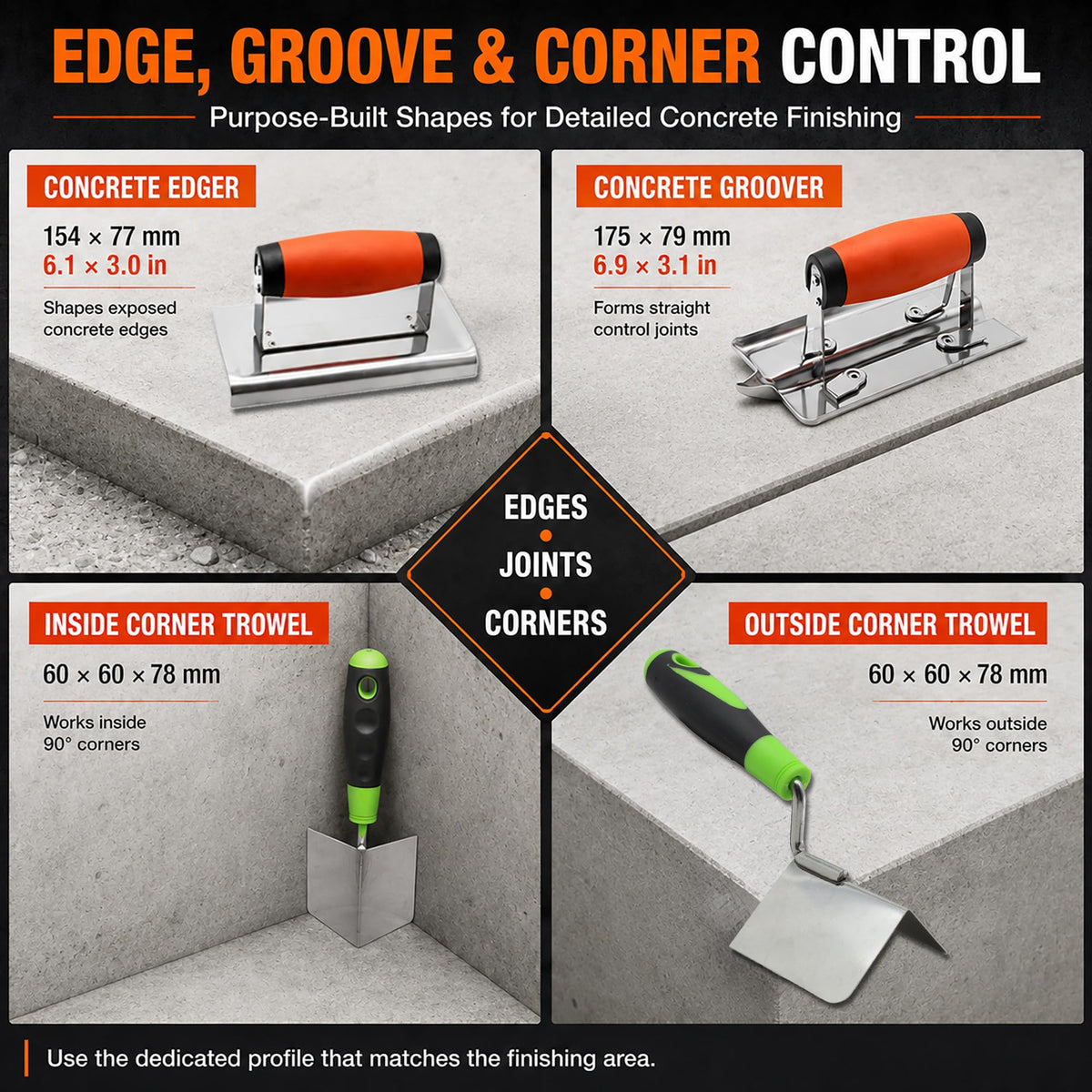 9-Piece Concrete Tools and Masonry Trowel Set with Edger and Hawk