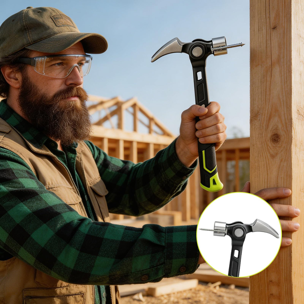 Claw Hammer with Magnetic Nail Starter, Shock-Absorbing Grip