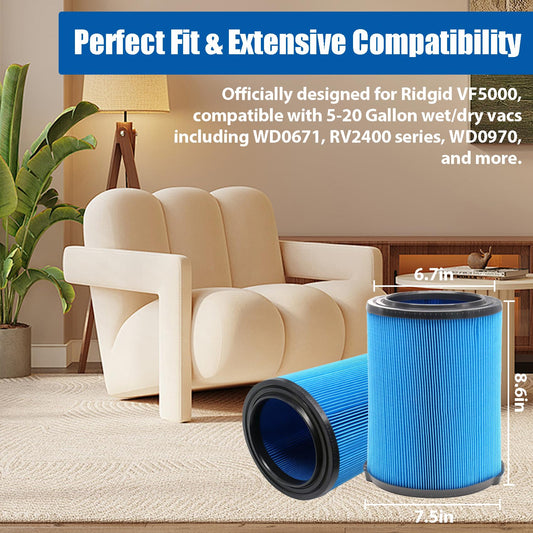VF5000 Replacement Filter for Rigid Shop Vac, H11 Washable Filter