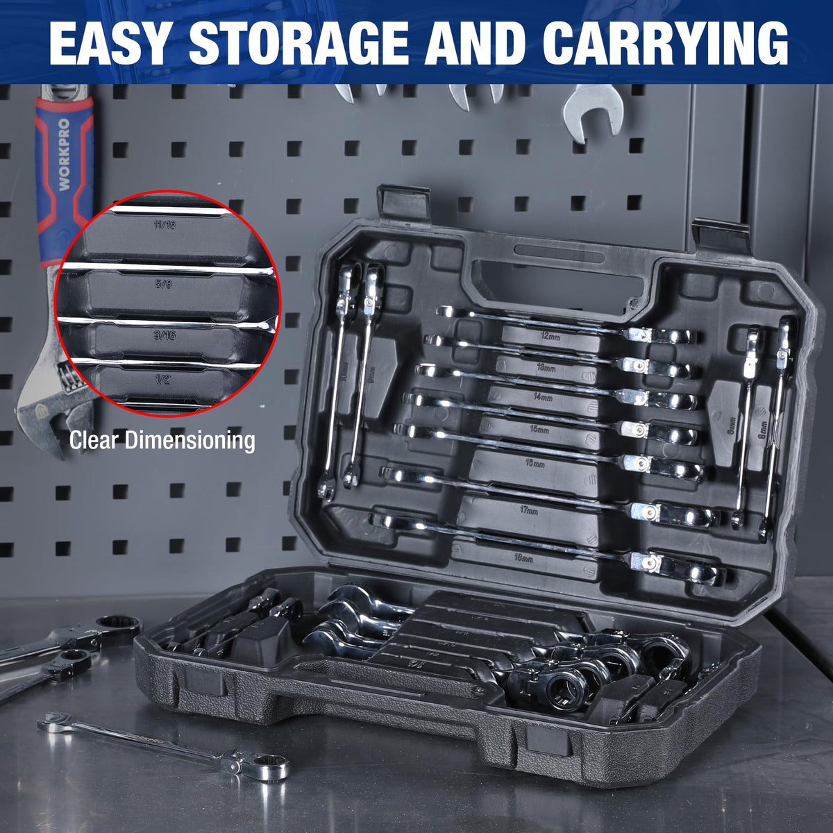 WORKPRO 22-Piece Ratcheting Wrench Set, Flex-Head & Polished