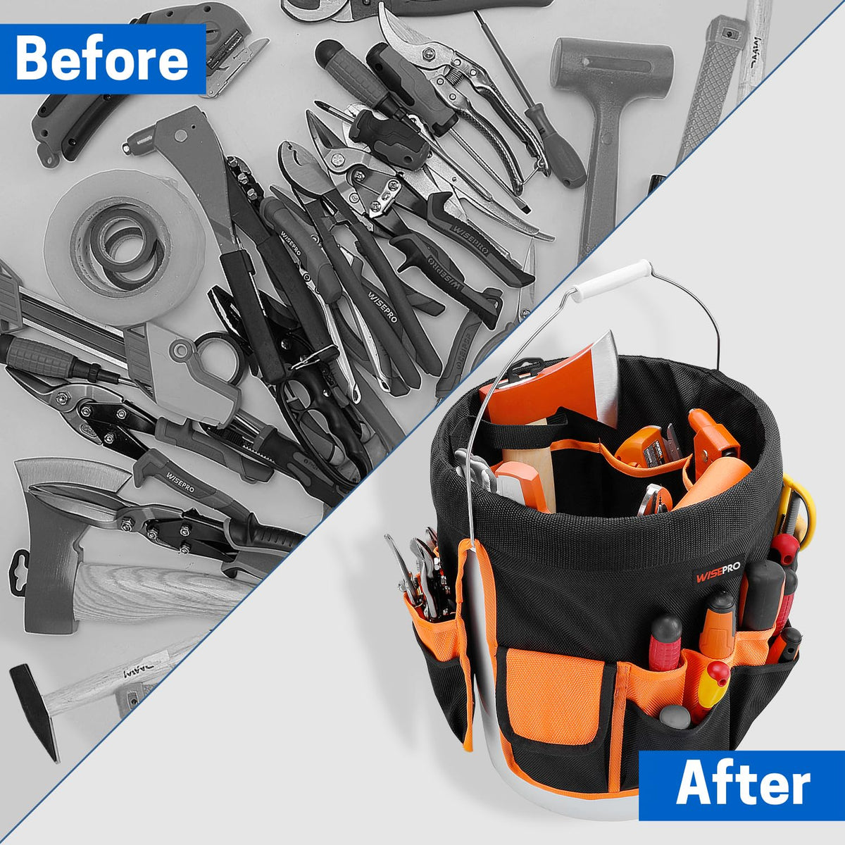 WISEPRO Bucket Tool Organizer with 30 Pockets Fits for 5 Gallon Bucket