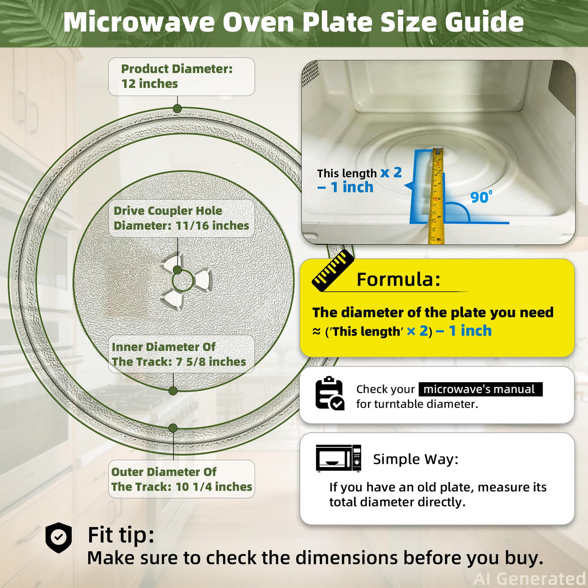 Gemroom 12" Microwave Glass Plate Replacement for Whirlpool Microwave Plate