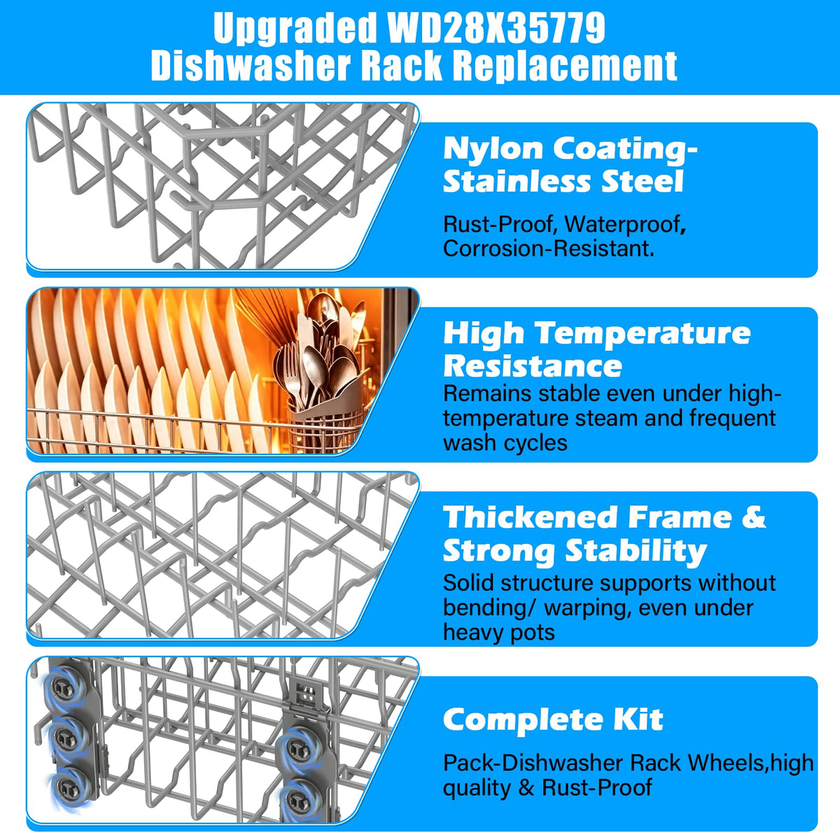 Updated WD28X35779 WD28X30219 Upper Rack for GEDishwasher Rack Replacement