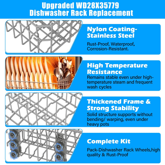 Updated WD28X35779 WD28X30219 Upper Rack for GEDishwasher Rack Replacement
