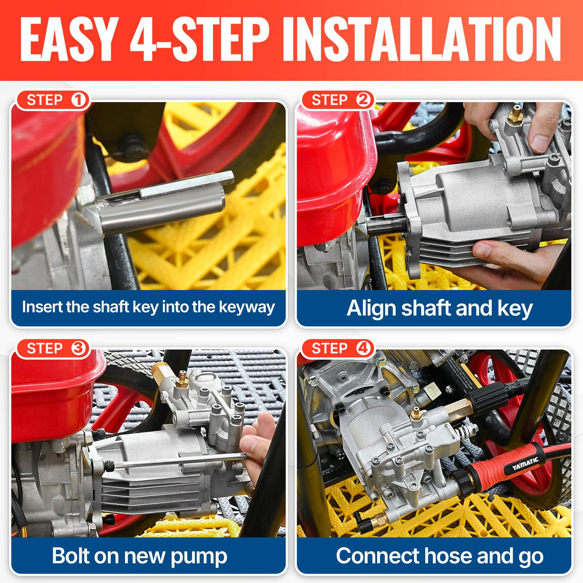 YAMATIC Horizontal 3/4" Shaft Pressure Washer Pump 3400 PSI 2.5 GPM