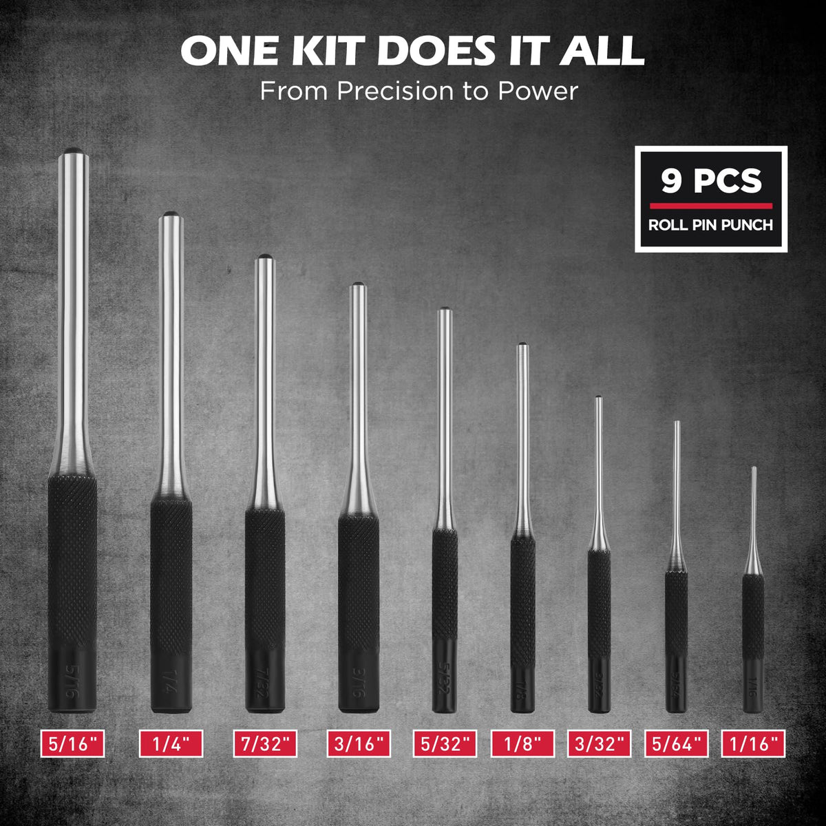 25-Piece Punch and Chisel Set with Roll Pin Punches, Includes Taper, Pin, Center Punches & Cold Chisels for Metalworking, Automotive, and Craft Use