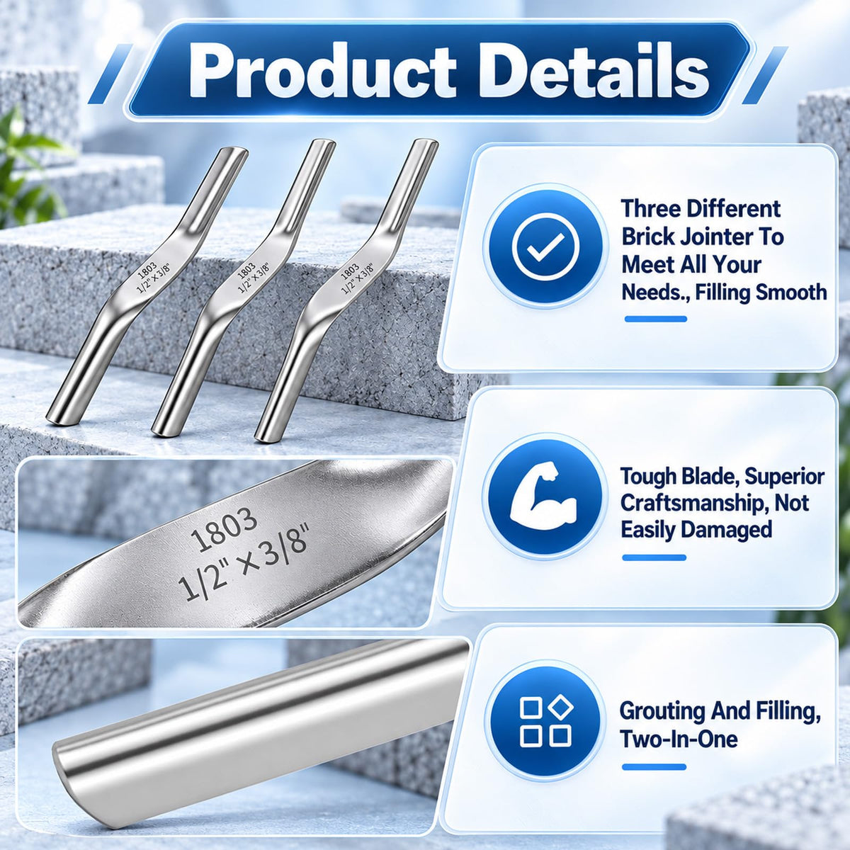 6 Pcs Tuck Pointing Tools, Stainless Steel Double Ended Brick Jointer