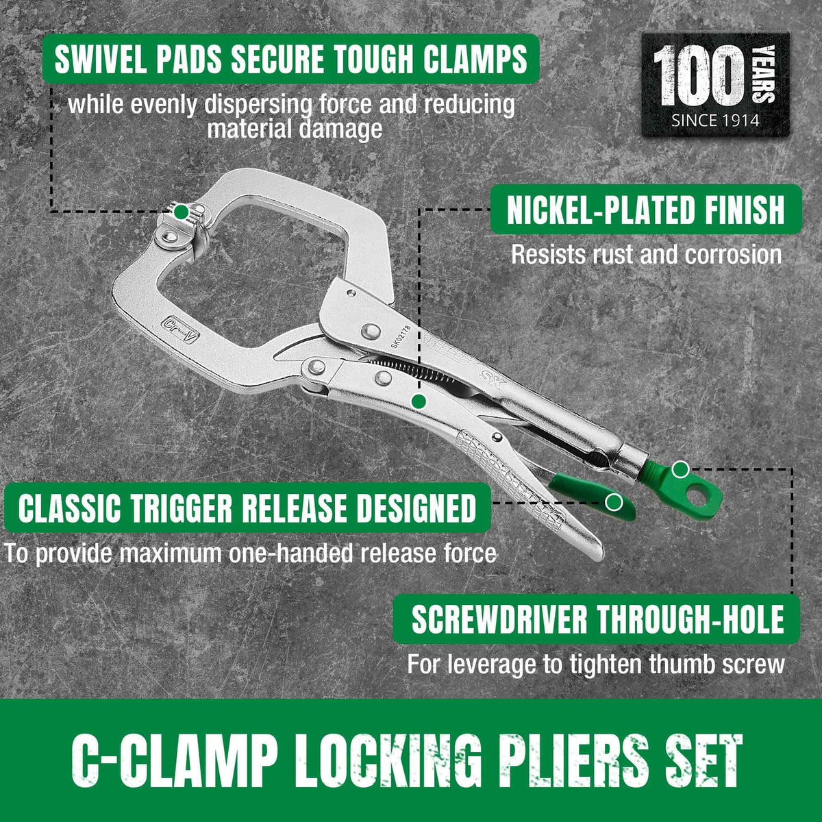 SK 2-Piece C-Clamp Locking Pliers Set, 6" & 11" Vice Grips with Swivel Pads
