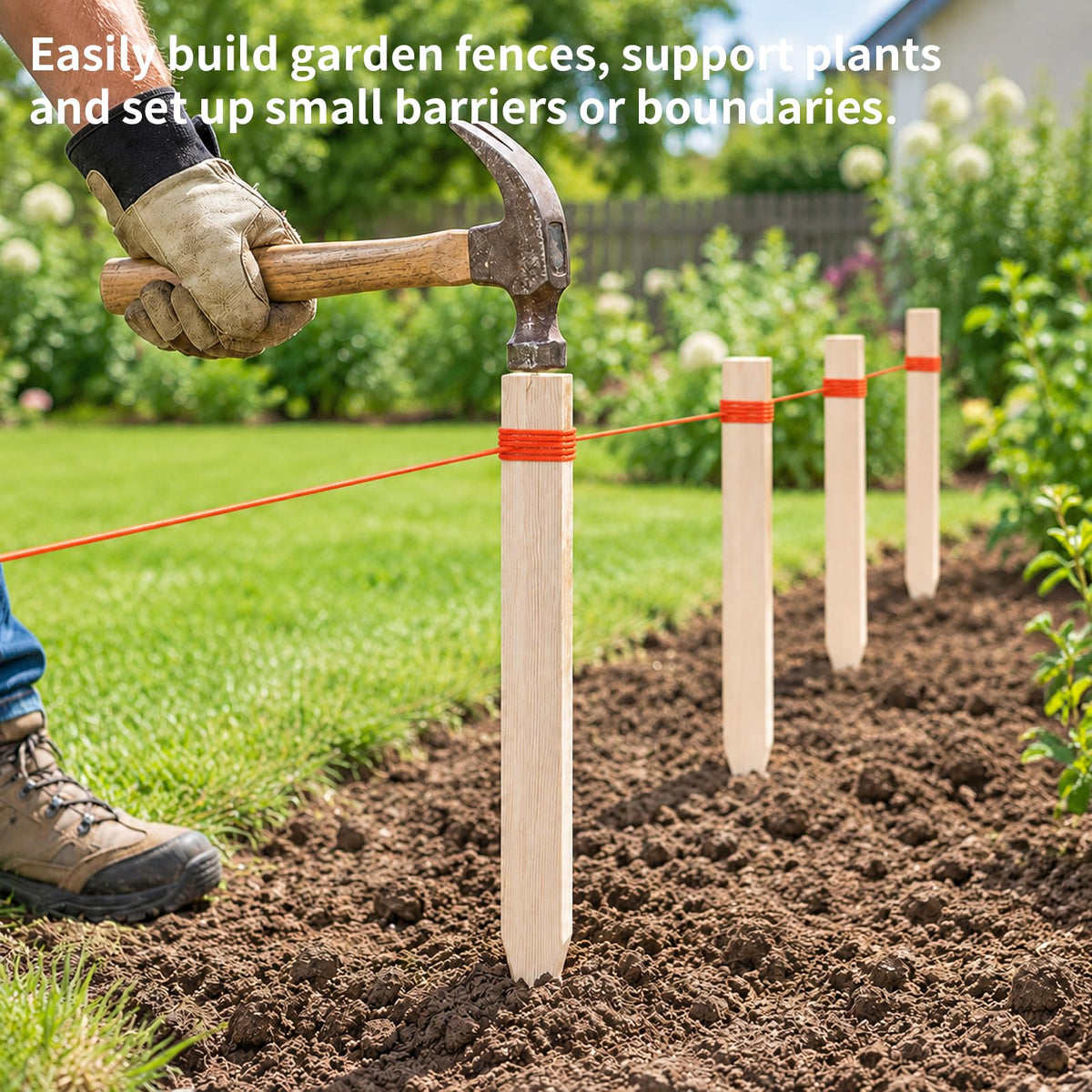 12inch Red Construction String Line Kit: 20 Wood Stakes, 540ft Mason Line, 5 Levels