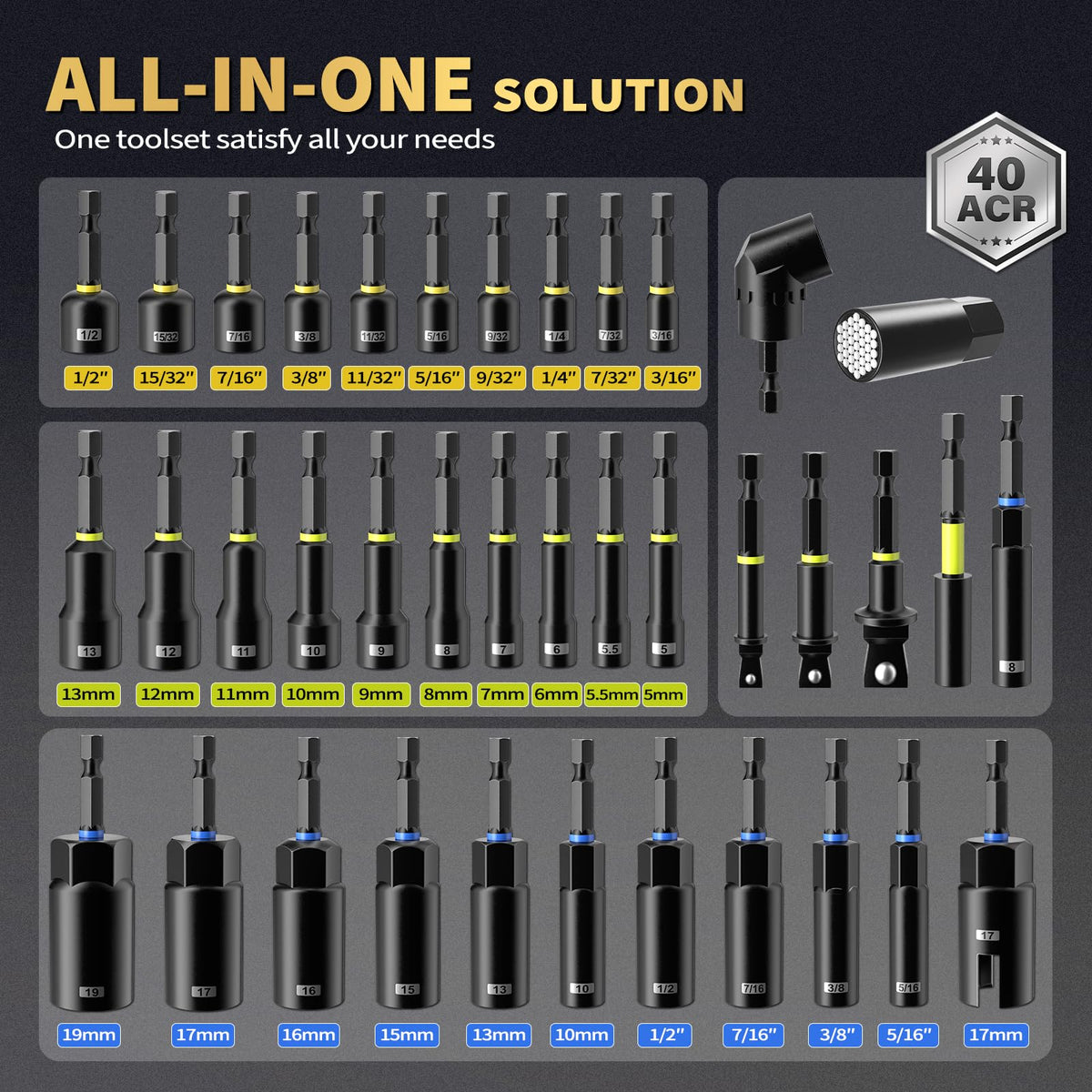 Revvstark 86PCS Magnetic Impact Nut Driver Set Metric & SAE