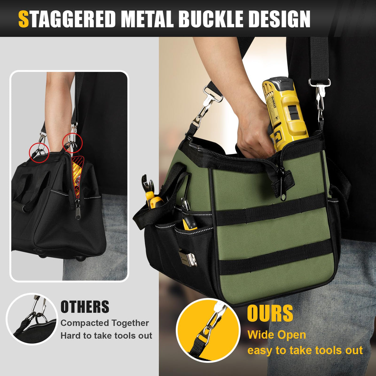 UUP Heavy Duty Tool Bag 15Inch, 16-Pocket Portable Empty Tool Box Organizer