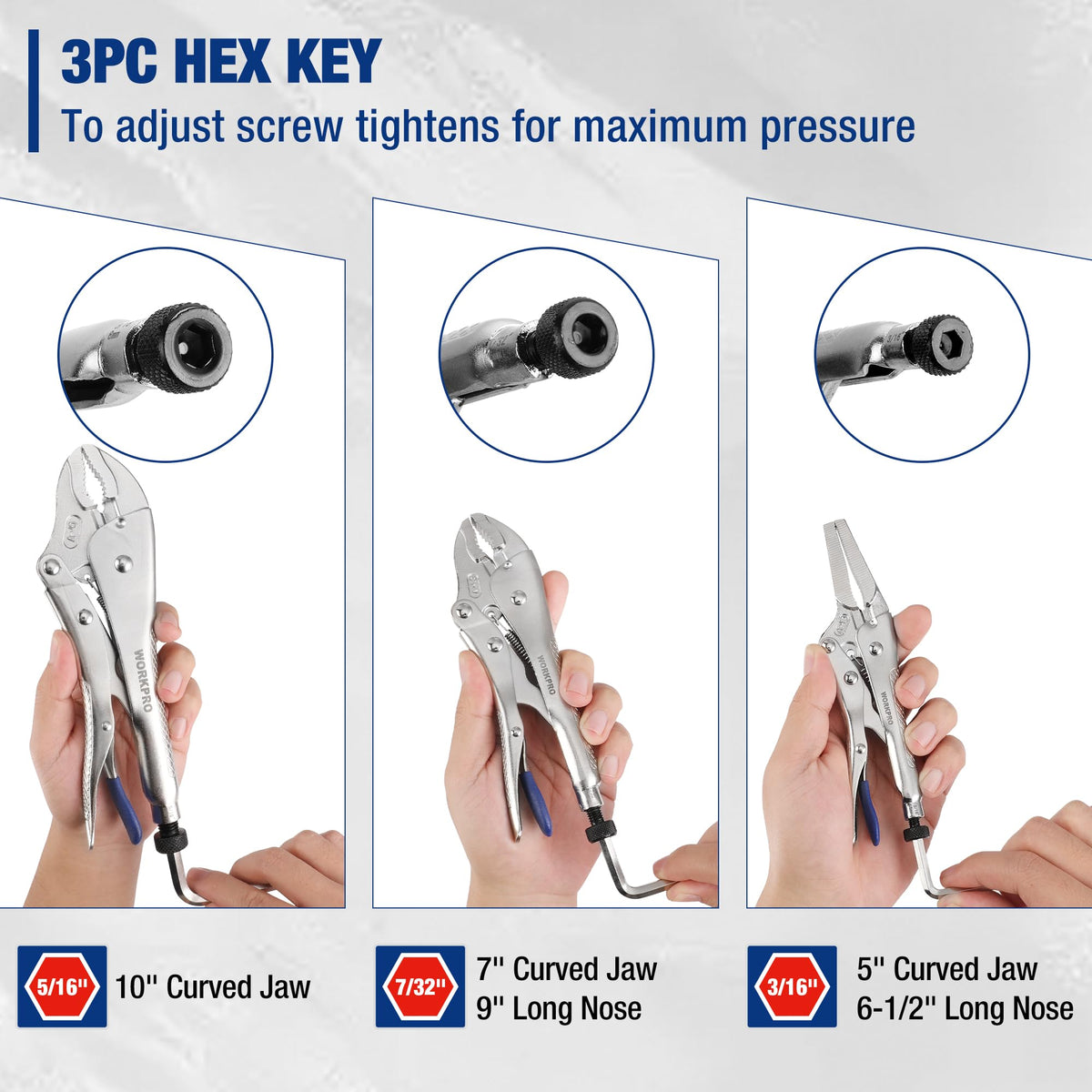WORKPRO 5PCS Locking Pliers with Hex Key, Long Nose Curved Jaws Vice Grips
