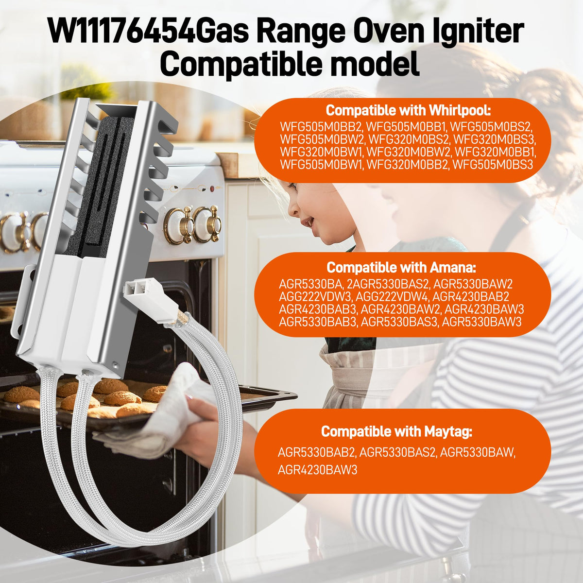 Upgrade W11176454 Gas Range Oven Igniter, Oven Igniter Compatible with Whirlpool Maytag Gas Range Oven Burner Igniter Replacement W10914411 4547416 AP6327293 PS12348439 EAP12348439