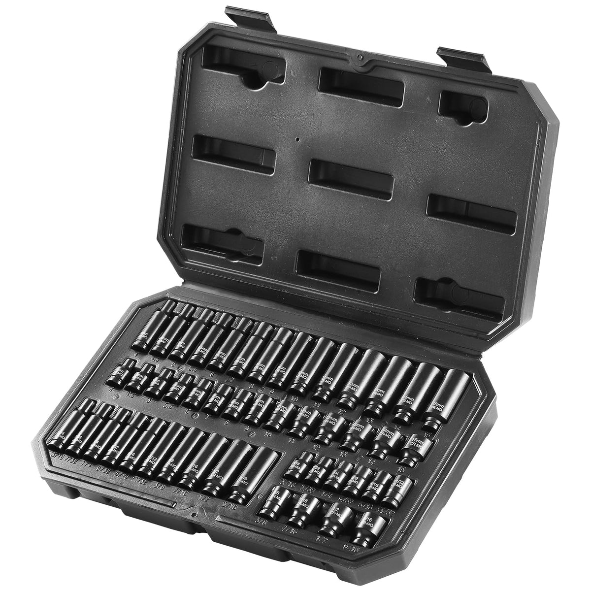 VEVOR CR-MO Impact Socket Set 1/4" Drive, SAE 3/16"-9/16", Metric 4-15mm