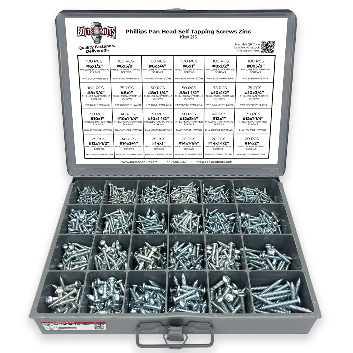 Phillips Pan Head Self Tapping Sheet Metal Screws Zinc Plated Assortment Kit - 1421 Pcs!