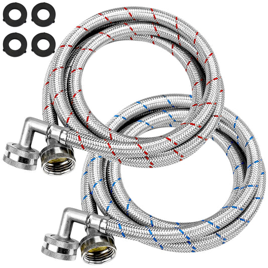 6FT Washer Stainless Steel Hoses with 90 Degree El