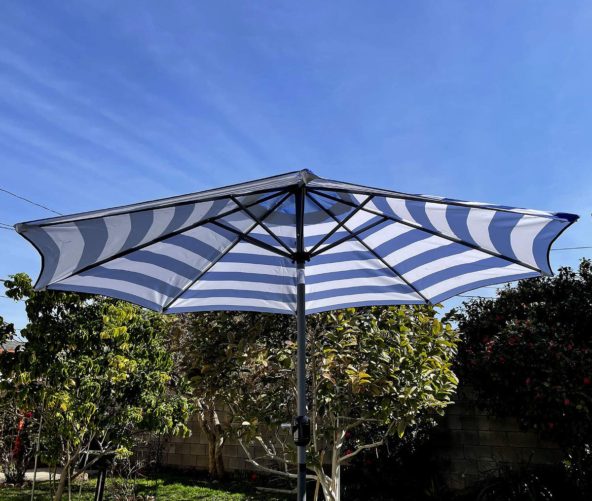 BELLRINO DECOR 9ft 8 Ribs Replacement Royal Blue/White Stripe STRONG AND THICK Umbrella Canopy (Canopy Only)