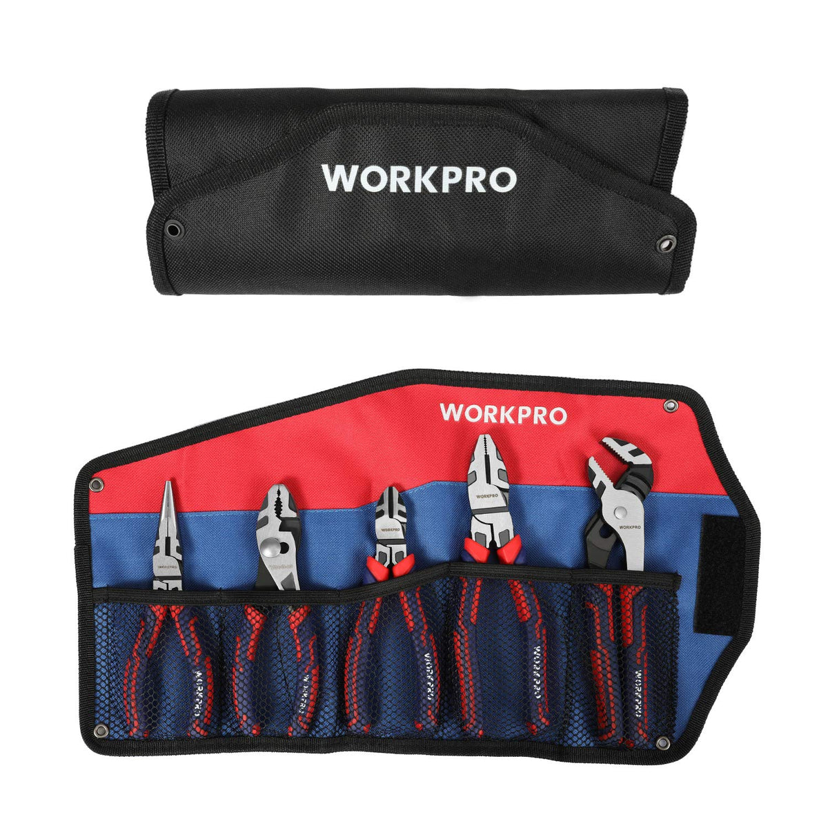 WORKPRO Pliers Set, 5-Piece Premium Cr-V Pliers Kit with Storage Pouch