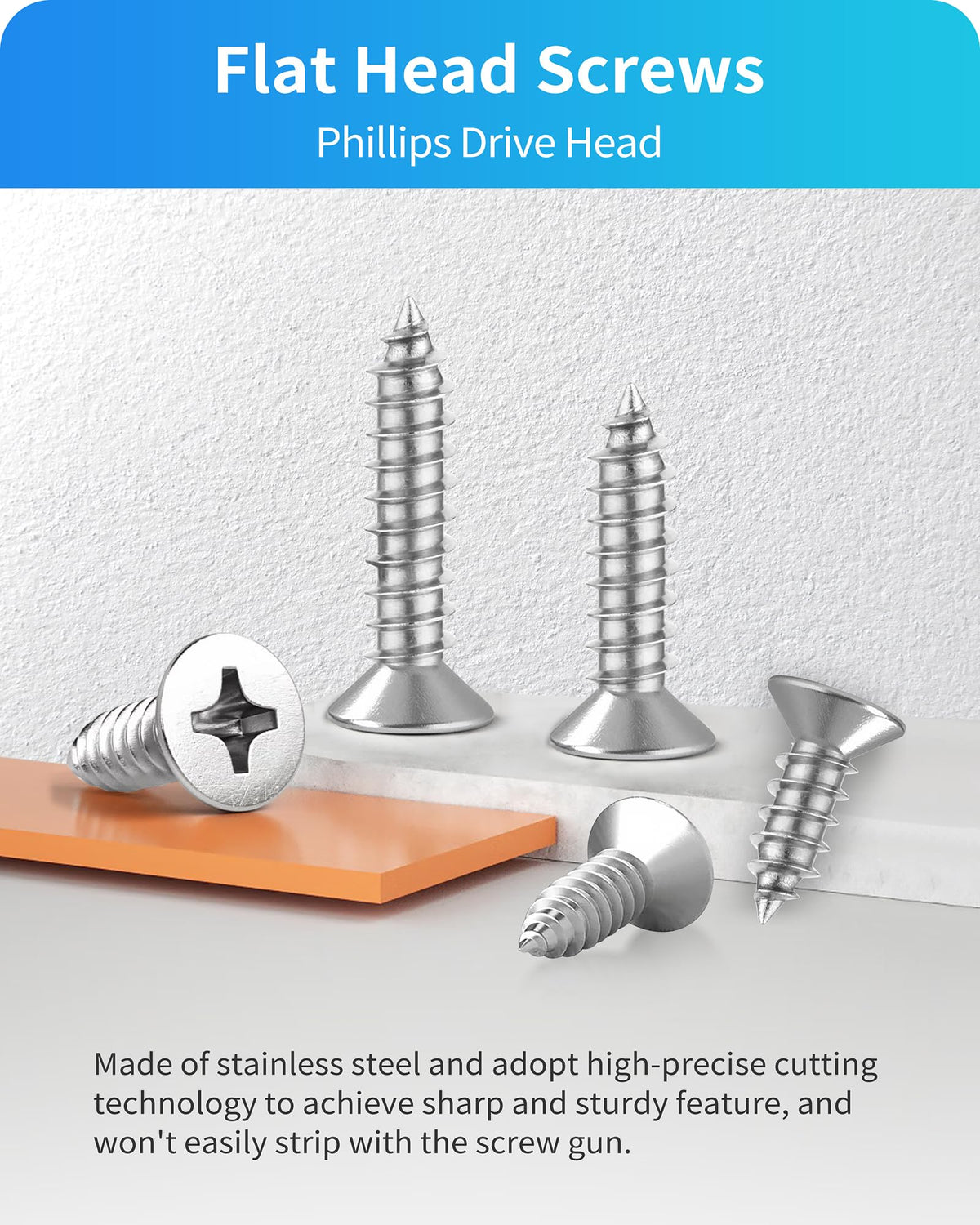 500Pcs 304 Stainless Steel Wood Screws Assortment Kit,#4#6#8#10#12 Assorted Screws,Phillips Drive Flat Head Sheet Metal Screw Self Tapping Screws Set, Length 3/8" to 2" (Silver-Flat Head)
