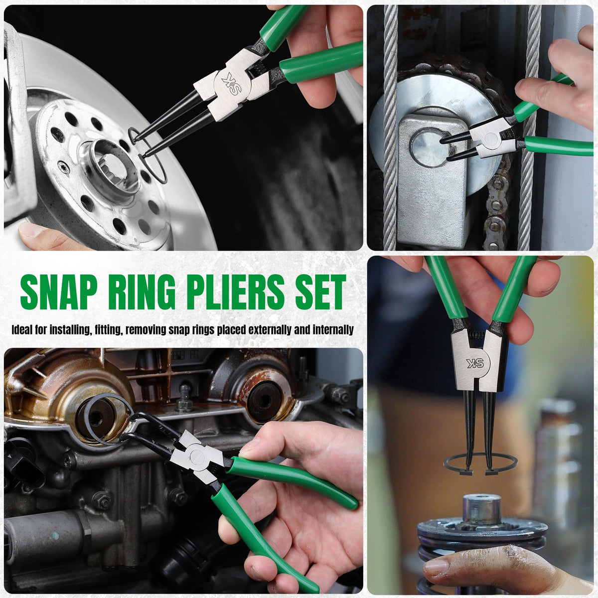 SK 4-Piece Snap Ring Pliers Set, 7-Inch Internal/External Circlip Pliers
