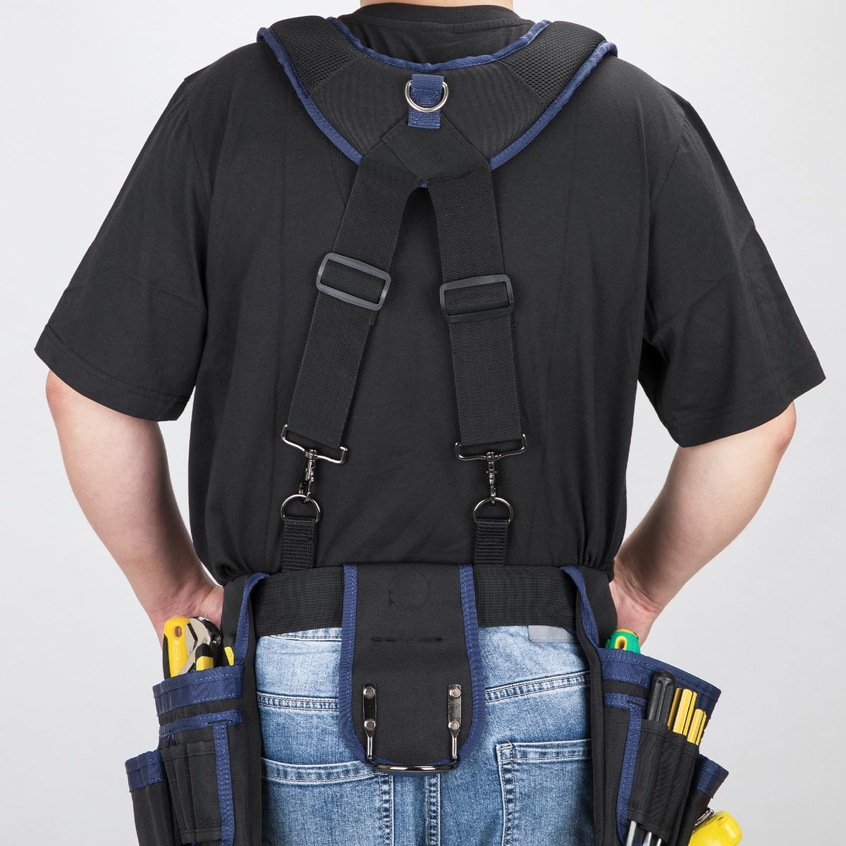 UMYLOV Tool Belt Suspenders for Men, Adjustable Padded Carpenter Tool Belt with Magnetic WristBand Multifunctional Pouch Pocket for Construction Workers (Black)