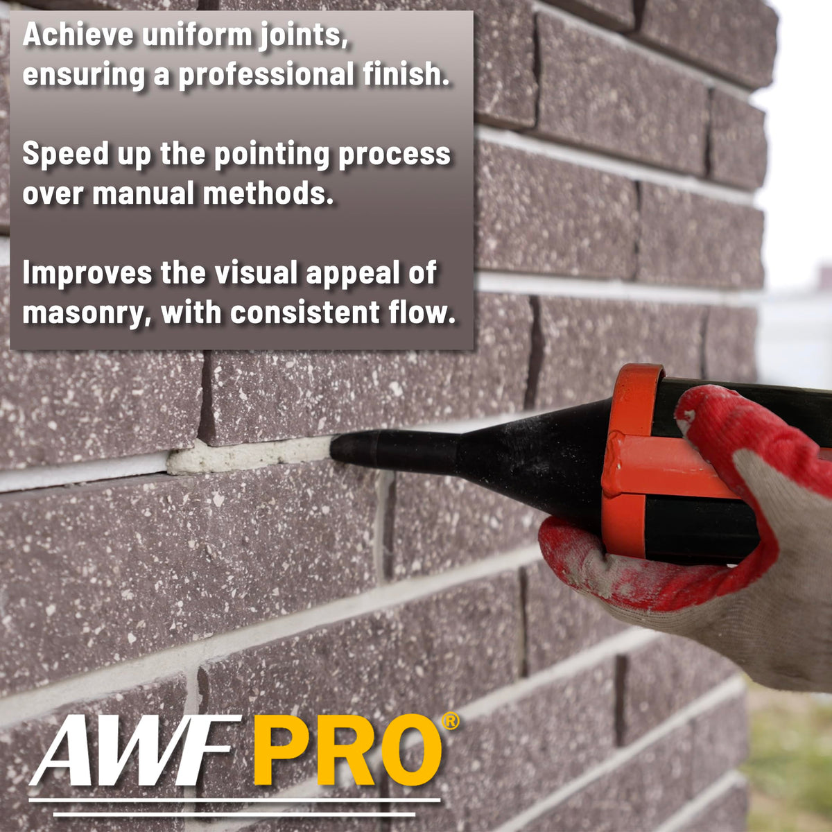 AWF PRO - Mortar Pointing Gun, 1 Quart (32 fl oz.) Capacity, 12:1 Thrust,2 Nozzles, Adjustable Pusher Plate