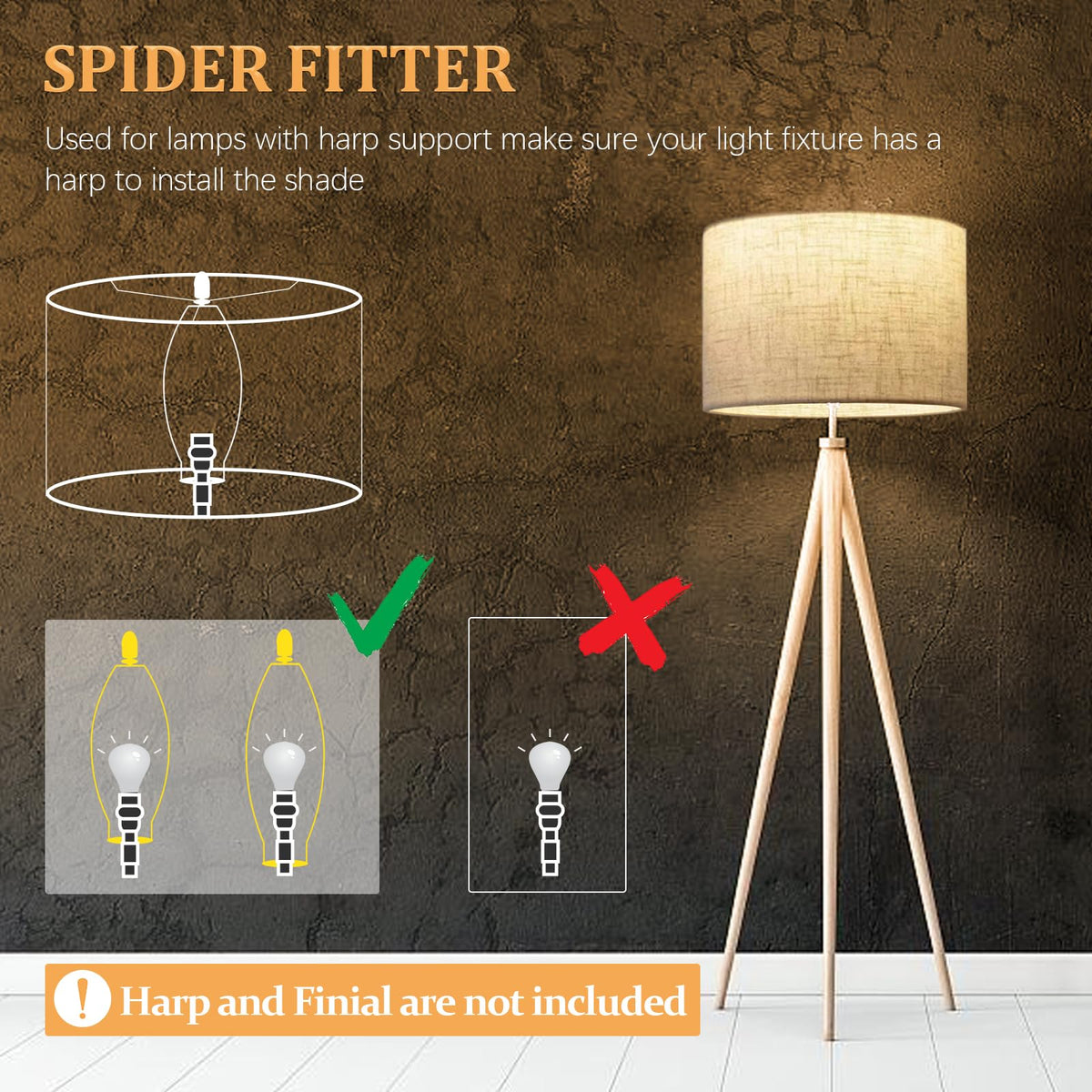 Lamp Shade for Table Lamps, Drum Lampshade for Floor Lamps, 13" Top X 13" Bottom X 10" High Large Lamp Shade, Beige Modern Fabric Lampshade, Easy Assembly Replacement Lamp Shade Spider Fitter