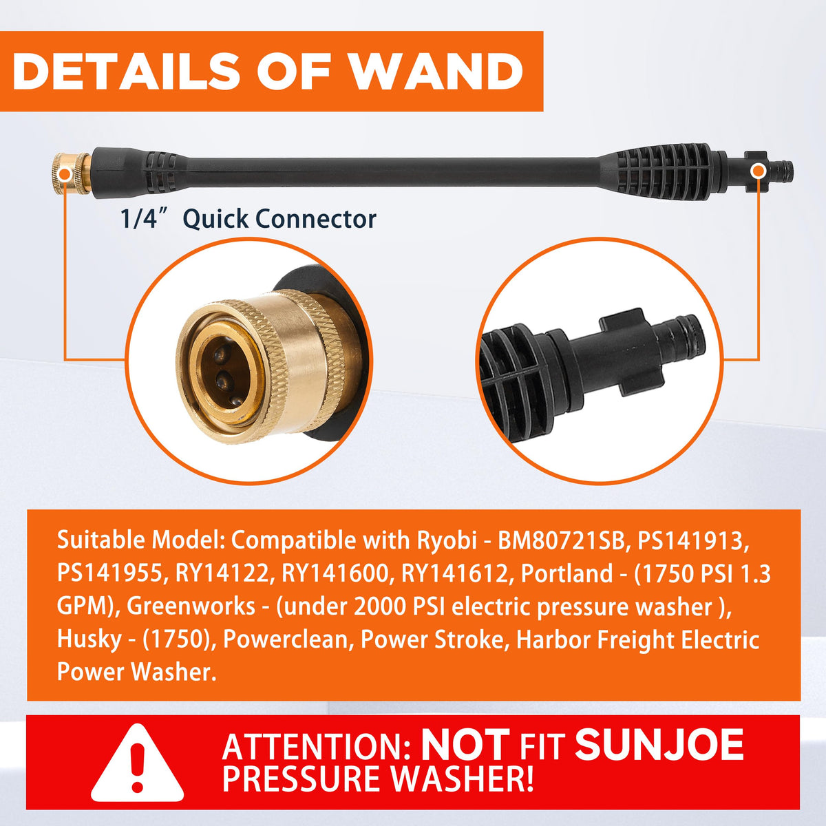 JOEJET Pressure Washer Replacement Wand and 5 Nozzle Tips