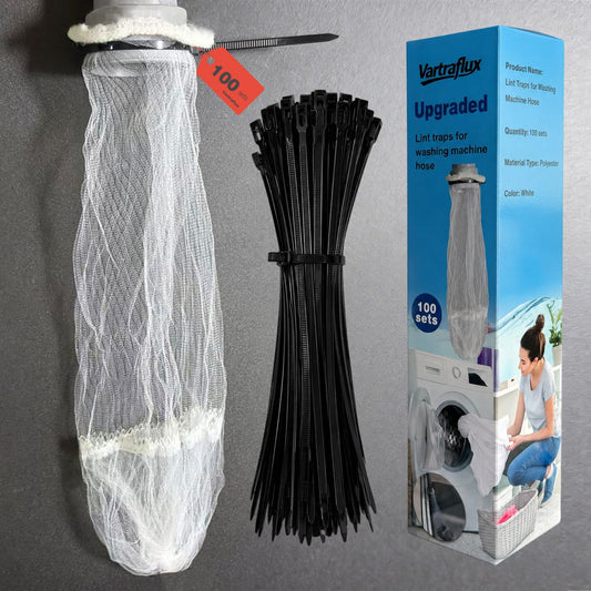 100 Pack Washing Machine Hose Lint Traps with Cabl