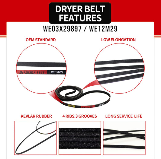 GE WE12M29 WE03X29897 (89.5 Inches) Dryer Drum Drive Belt Replacement for WE12M22, 137292700, WE120122, WE12M0022, AP4565702, PS3408299, 134163500 Compatible with Whirlpool, Kenmore, GE/Hotpoint