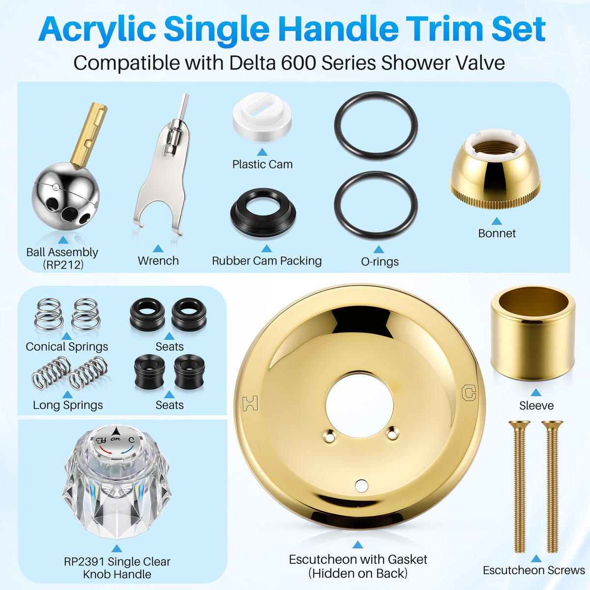 Valve Trim Repair Kit Compatible with Delta RP6046, Knob