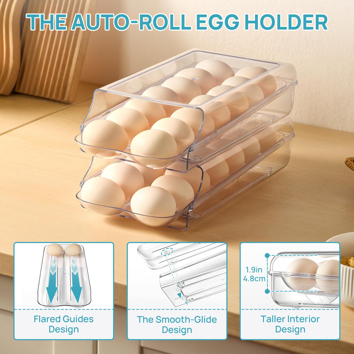 Vtopmart 2 Pack Egg Holder for Fridge, Automatic R