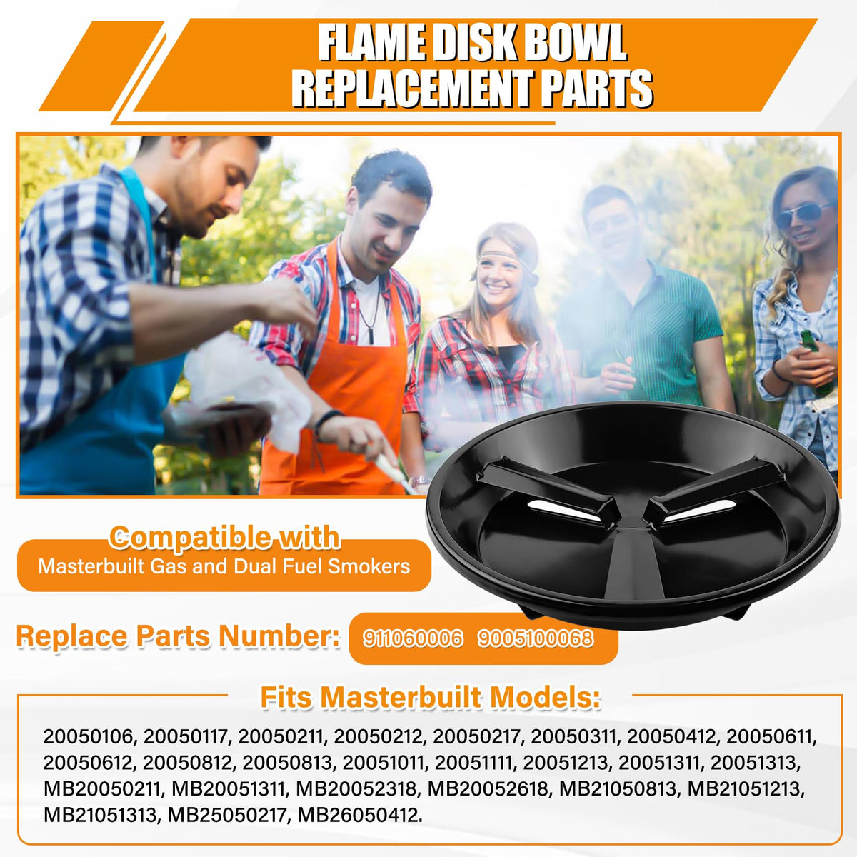 Flame Disk Bowl Replacement for Masterbuilt Gas and Dual Fuel Smokers, Replacement Parts 911060006, 9005100068 for Masterbuilt Grills 20051311, 20050412, 20050117, 20050211, 20050311, 20050611 etc.