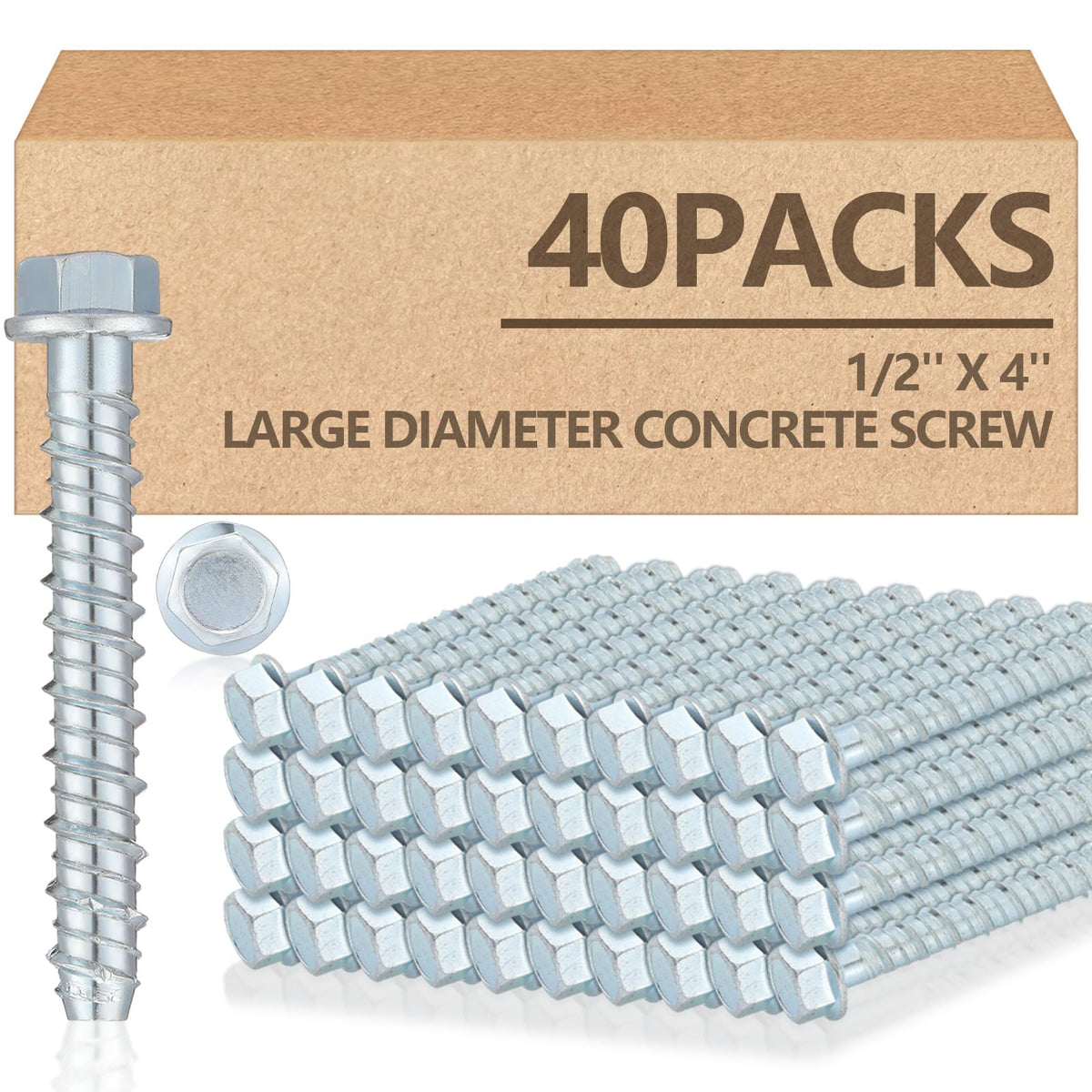 Tandefio 40 Pack 1/2 x 4 Concrete Anchors and Screw Kits Galvanized