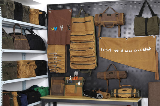 Tool Bag, 13-inch Heavy Duty 16oz Waxed Canvas Wide Mouth Water-Resistant Tool Pouch, Tool Tote with Handle for Tools, Wrenches, Screwdrivers (13 X 7.8 X 9 inch), Grey
