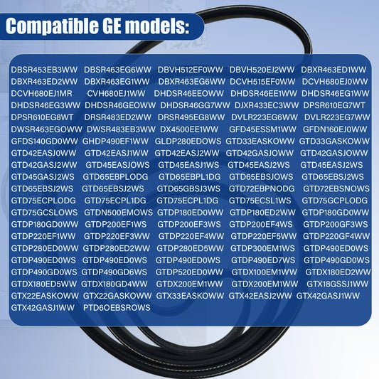 𝐔𝐩𝐠𝐫𝐚𝐝𝐞𝐝 Dryer Drum Drive Belt Premium Dryer Replacement Part Compatible with GE GTD42EASJ2WW GTD33GASK0WW GTD65EBSJ3WS DBXR463ED1WW GTDP180ED0WW GTD33EASK0WW 89.5 in