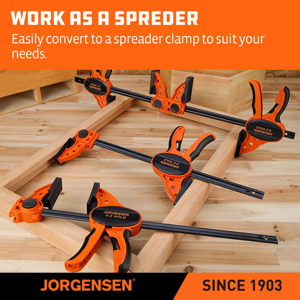 Jorgensen 36" E-Z Hold Medium-Duty Bar Clamps, 400 lbs Load Limit, 2-Pack