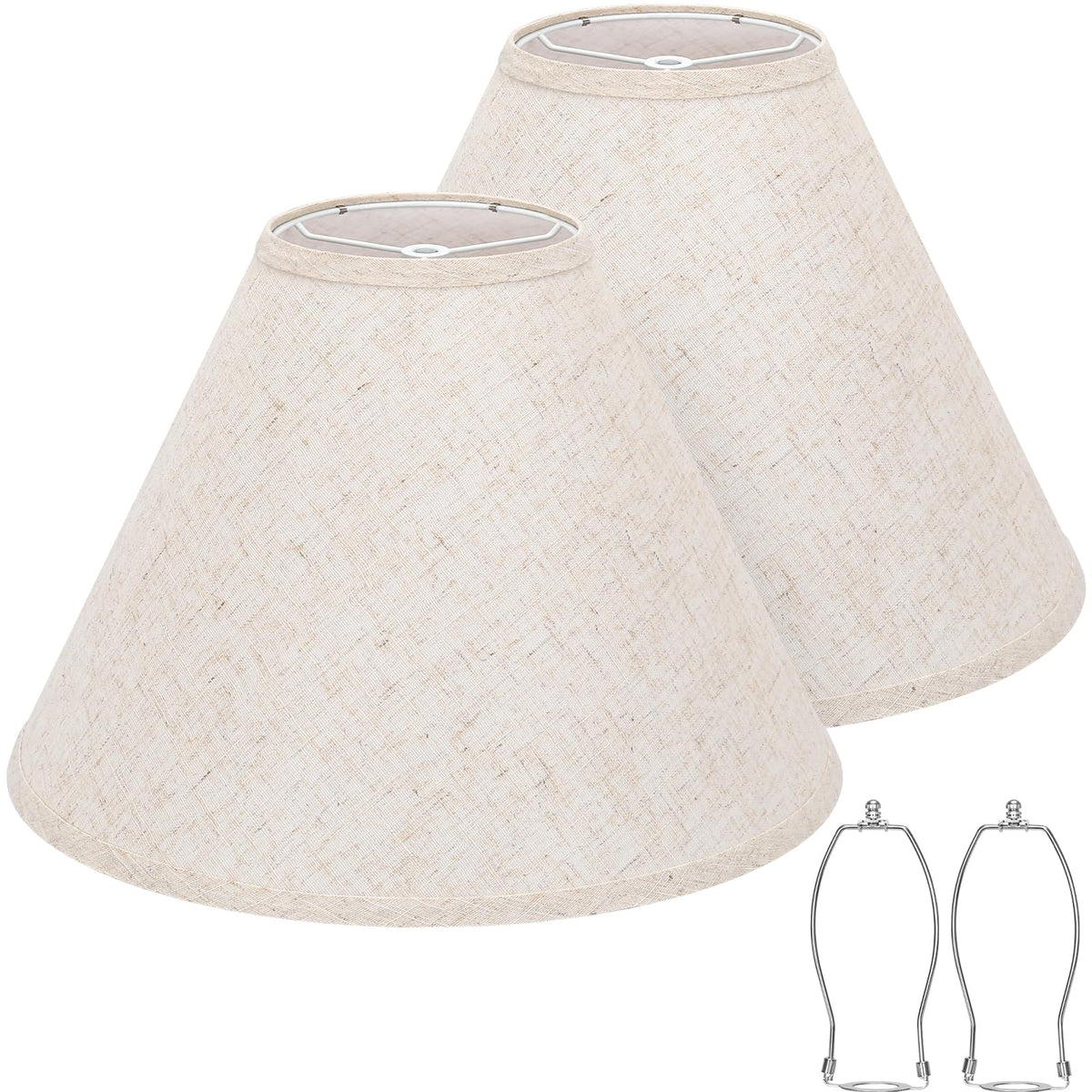 Empire Lamp Shades Set of 2, 6" Top x 16" Bottom x 10.8" High, Large Beige Lamp Shades for Table Lamps Floor Lamps, Natural Linen Lampshades Replacement, Spider, Harp Holders Included, Easy Assembly