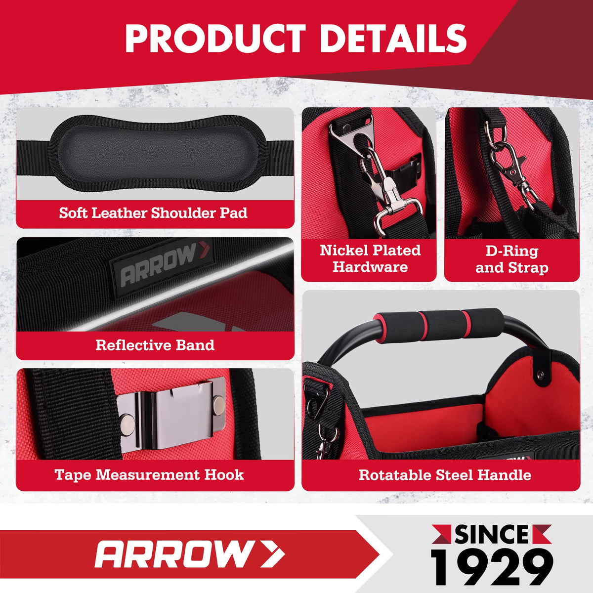 ARROW 12" Tool Tote with Waterproof Hard Base, Electrician Tool Bag