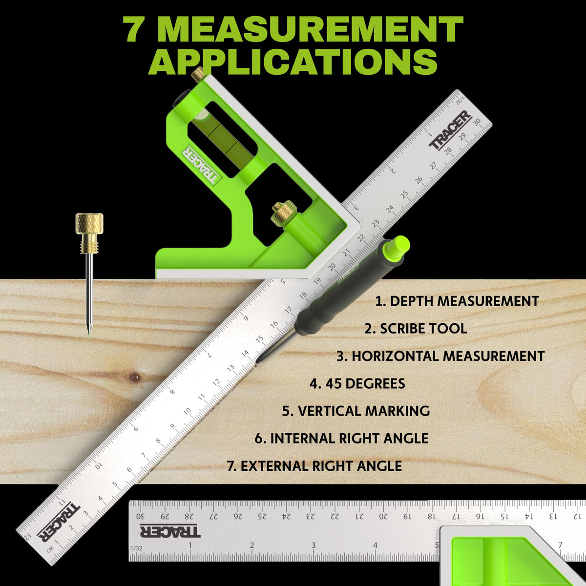 TRACER 12 inch Combination Square with Level and Scribe Tool Combo Square