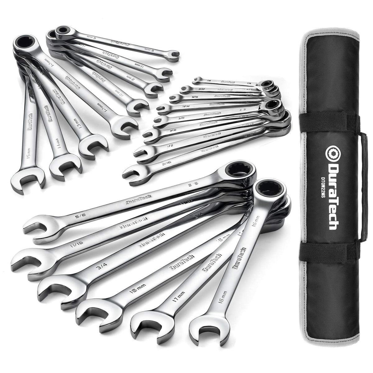 DURATECH 22-Piece Ratcheting Wrench Set, Combination Wrench Set, Metric&SAE