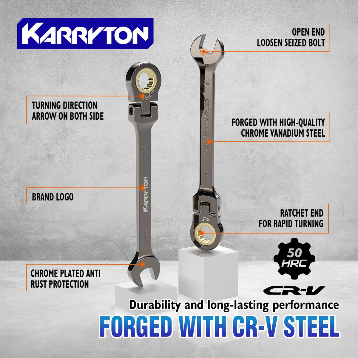 KARRYTON 26-Piece Flex head Ratchet Wrenches Set (Metric & SAE)