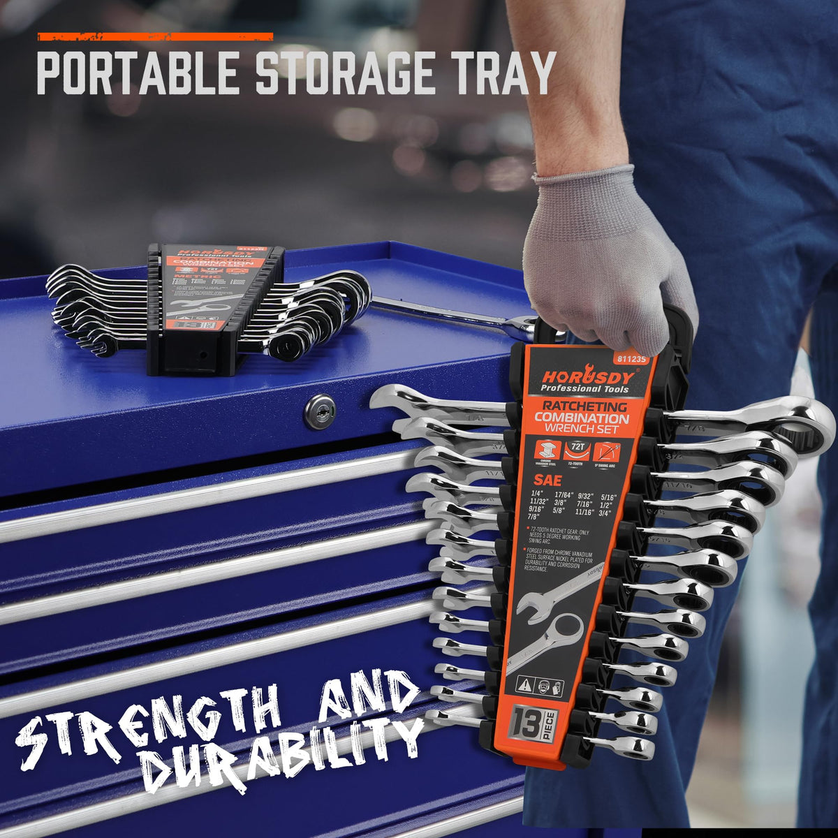 HORUSDY 26-Piece Ratcheting Wrench Set, Metric and SAE (6-19 mm & 1/4” to 3/4“), Ratchet Combination Wrenches Set with Organizer, 72-Tooth, Chrome Vanadium Steel