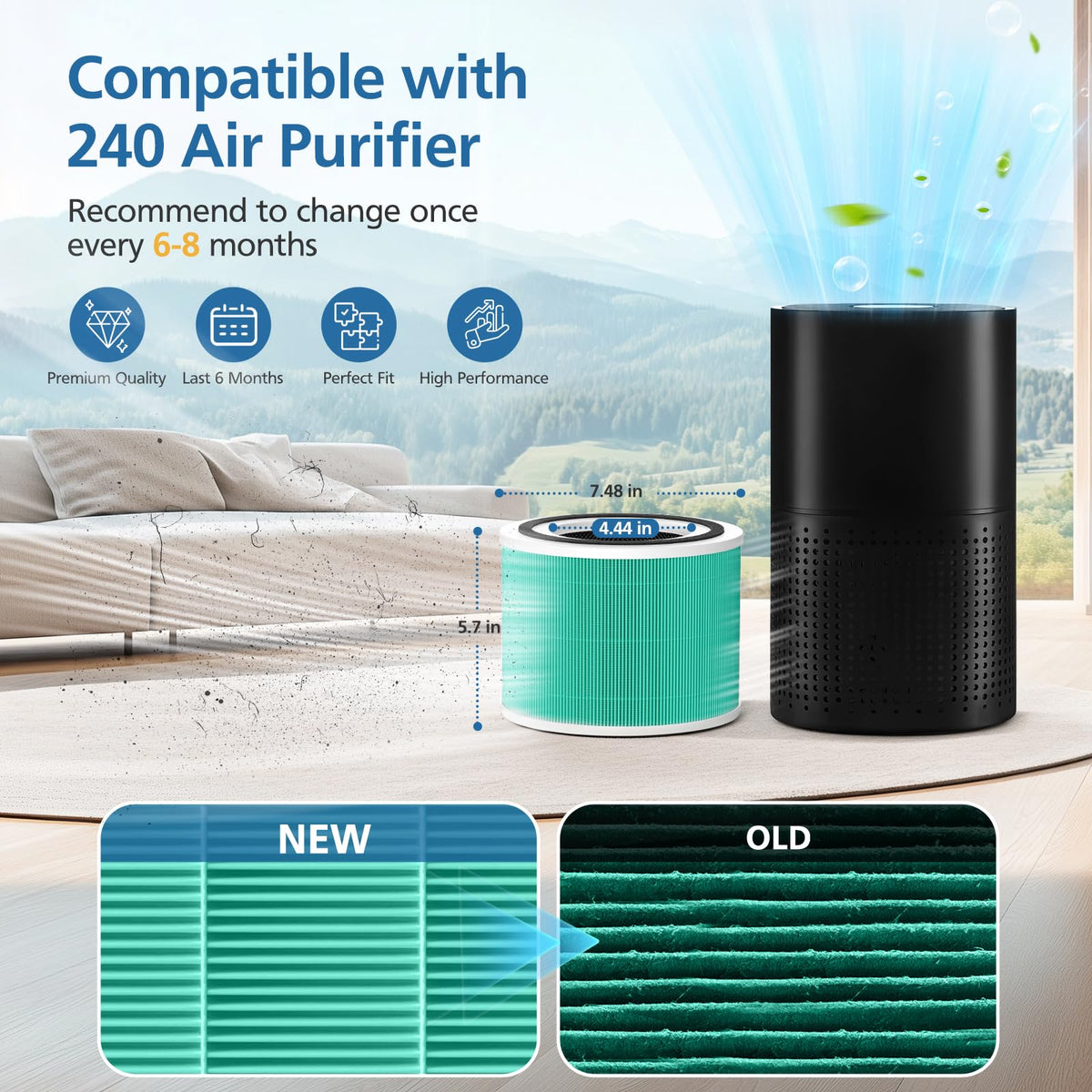 2 Pack 240 Replacement Filter Compatible with Puro 240 Air Purifier