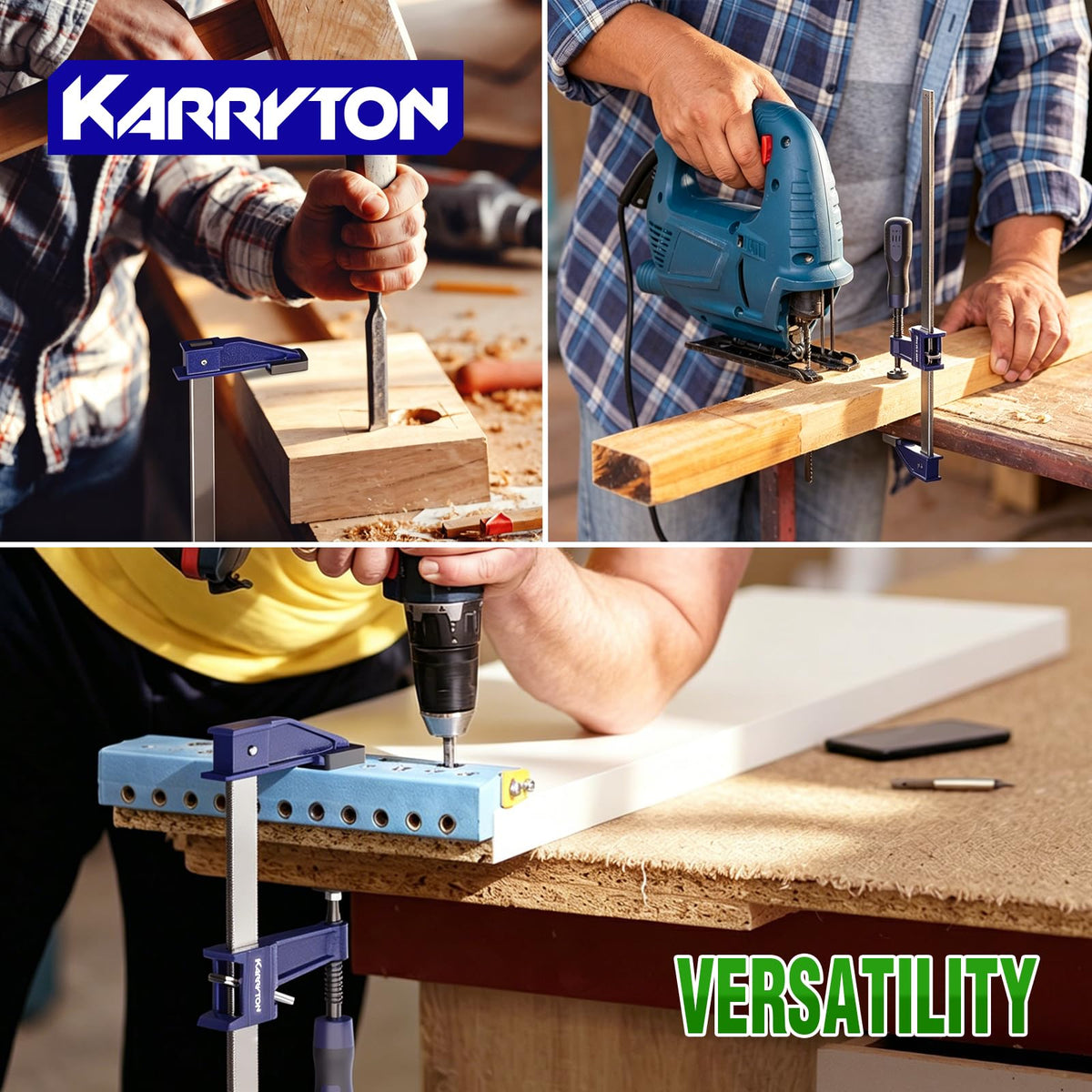 KARRYTON 6PCS Steel Bar Clamps Set (4-Pack 6-Inch & 2-Pack 12-Inch)
