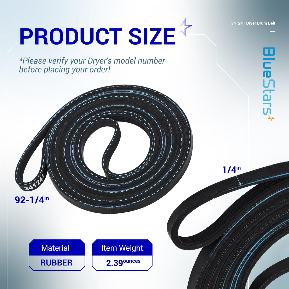 [4-Pack] BlueStars 341241 Dryer Drum Belt Compatible with Whirlpool Kenmore